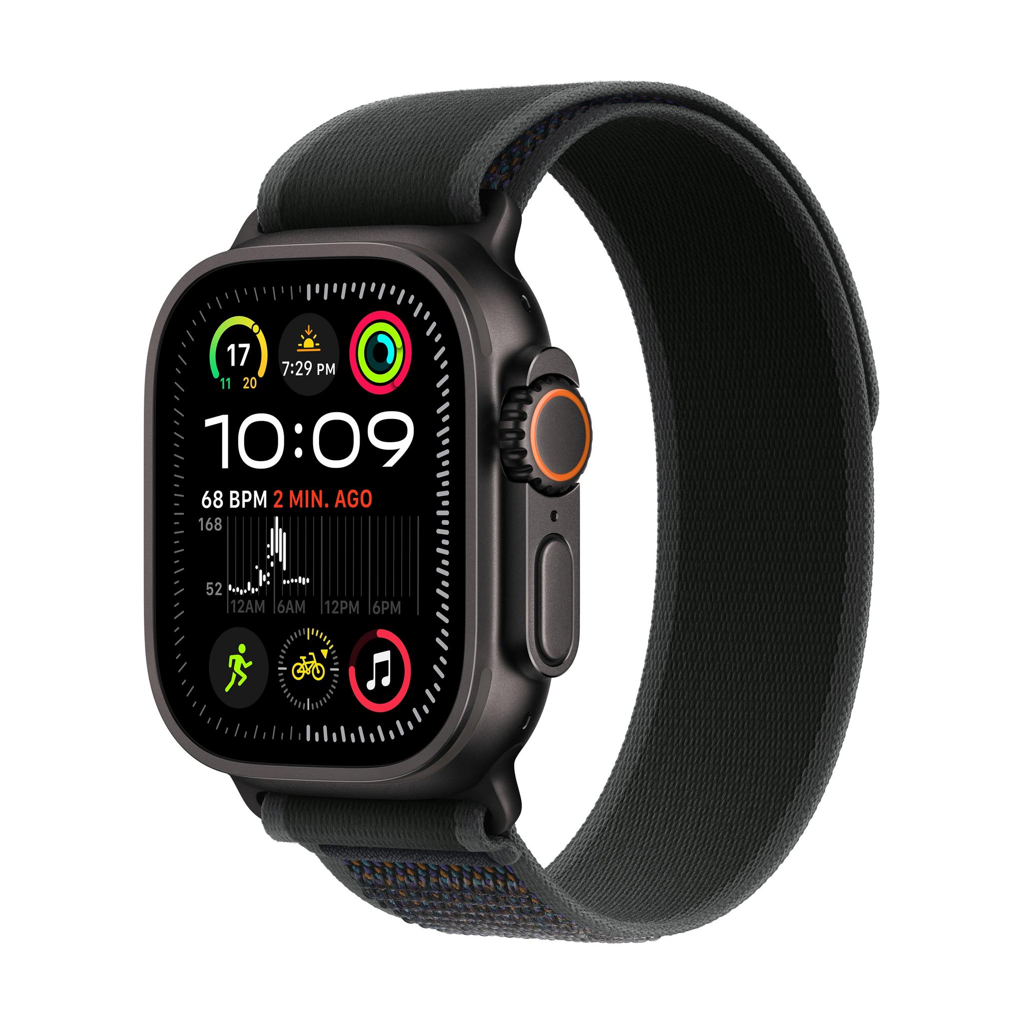 ساعة آبل واتش ألترا 2 (2024) - مقاس 49 ملم - GPS + Cellular - بهيكل من التيتانيوم الأسود - وسوار Trail Loop مقاس S/M | أسود ساعة آبل واتش ألترا 2 (2024) - مقاس 49 ملم - GPS + Cellular - بهيكل من التيتانيوم الأسود - وسوار Trail Loop مقاس S/M | أسود